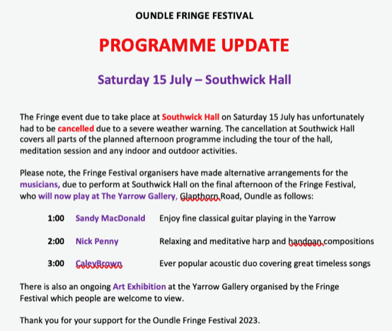 Southwick Hall – Cancellation